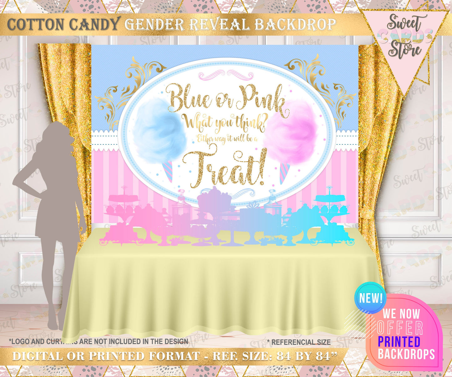 Cotton candy Gender Reveal Backdrop, Blue and Pink cotton candy gender reveal backdrop, Blue pink backdrop, gender reveal party banner decor