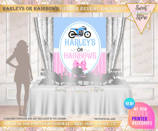 Motorcycles and hair bows Gender Reveal Backdrop, motorcycles and bows gender reveal backdrop Blue pink backdrop, gender reveal banner decor