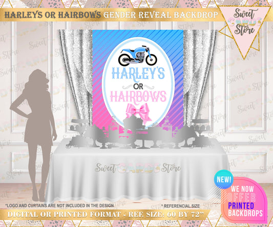 Motorcycles and hairbows Gender Reveal Backdrop, motorcycles and bows gender reveal backdrop Blue pink backdrop, gender reveal banner decor