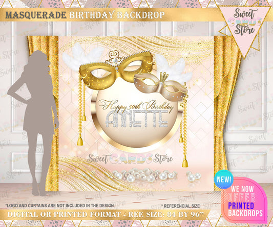 masquerade backdrop, cream masquerade, gold champagne masquerade, masquerade,mardi gras backdrop,party backdrop,birthday backdrop,printed