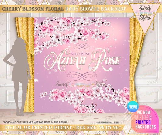 Cherry blossom floral Baby shower Backdrop, Floral Backdrop, spring flowers sakura cherry blossom Backdrop, Floral baby shower backdrop