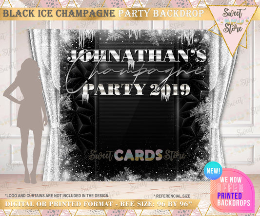 black ice champagne party backdrop, champagne party step and repeat backdrop, black ice birthday backdrop, black ice champagne party decor