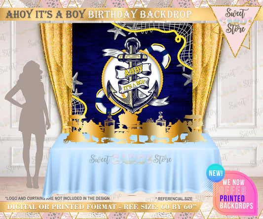 Nautical Printable Backdrop, Under the sea Printable Backdrop, Baby Shower nautical Theme party Backdrop, Nautical Party, Ahoy backdrop