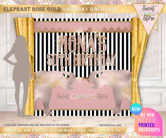 Elephant elegant rose gold Gold Birthday Backdrop,rose gold black silver elephant backdrop, glitter elephant backdrop, luxury backdrop