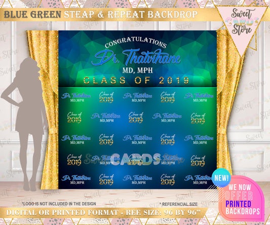 Prom Step and Repeat party backdrop, Green blue Backdrop, 60th 50th 40th Birthday step and repeat backdrop decor