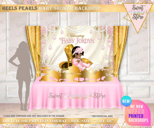 Glitter heels pearls Girl Baby Shower Printable backdrop Diamond Baby shower Backdrop Diamond Decor, Diamond Party Banner Pearls Baby shower