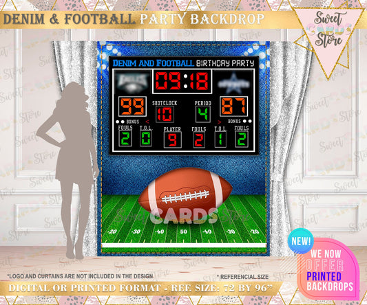 Denim & football party backdrop decor, football party decor, denim decor backdrop, football banner soccer sports backdrop,football birthday