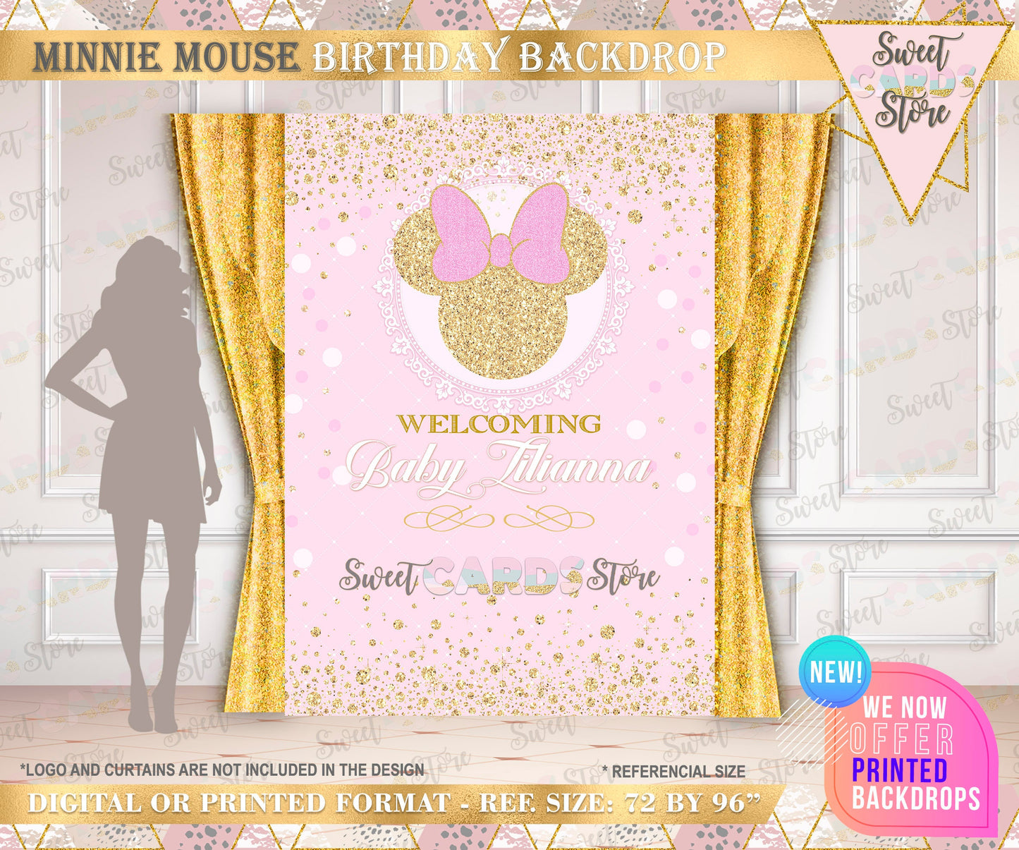 Minnie mouse party backdrop, minnie baby shower backdrop, minnie mouse banner, minnie glitter baby shower backdrop decor, minnie glitter