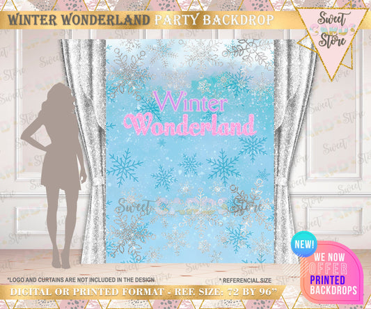 Winter Wonderland Snowflakes party backdrop, Winter Onederland Backdrop, Winter Snow Snowflakes backdrop, winter decor, printed or digital