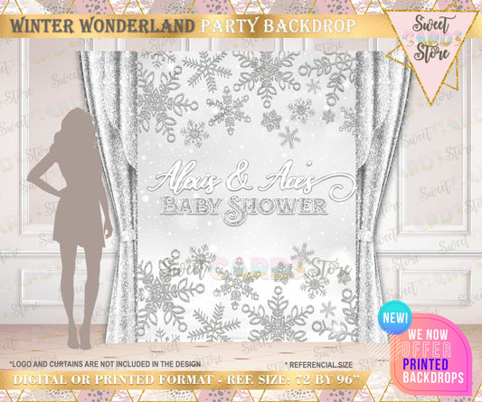 Winter Wonderland Snowflakes party backdrop, Winter Onederland Backdrop, Winter Snow Snowflakes backdrop, winter decor, printed or digital