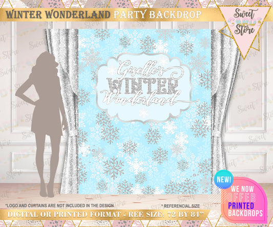 Winter Wonderland Snowflakes party backdrop, Winter Onederland Backdrop, Winter Snow Snowflakes backdrop, winter decor, printed or digital