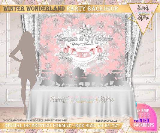 Winter Wonderland Snowflakes party backdrop, Winter Onederland Backdrop, Winter Snow Snowflakes backdrop, winter decor, printed or digital