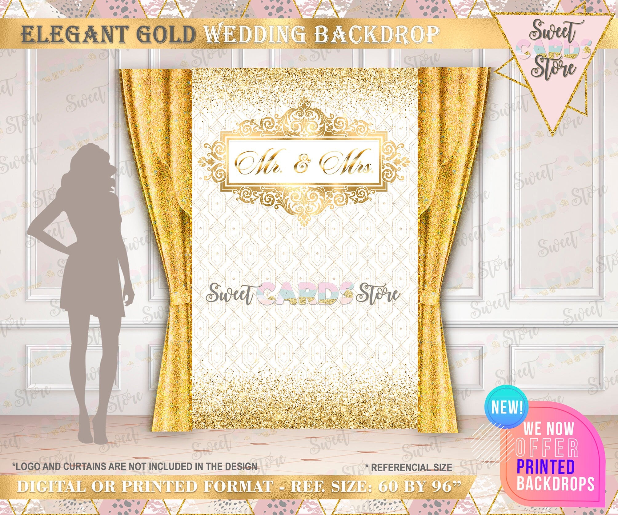 Wedding Gold White monogram backdrop, Wedding Backdrop decor, Wedding ...