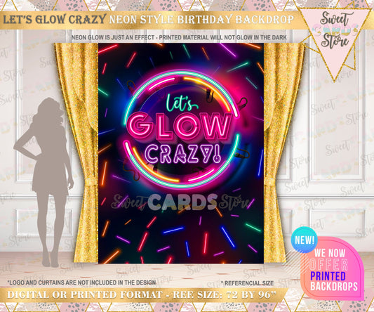 Neon and glow printable digital backdrop, neon glow in the dark backdrop  neon banner, party, birthday, sixteen fifteen, personalized,custom