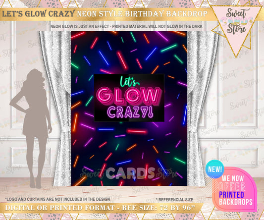 Neon and glow printable digital backdrop, neon glow in the dark backdrop neon banner, party, birthday, sixteen fifteen, personalized,custom