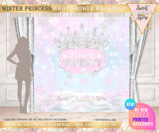 Winter Wonderland princess Snowflakes Digital Printable party backdrop, Winter Onederland Backdrop, Winter Snow Snowflakes backdrop, winter