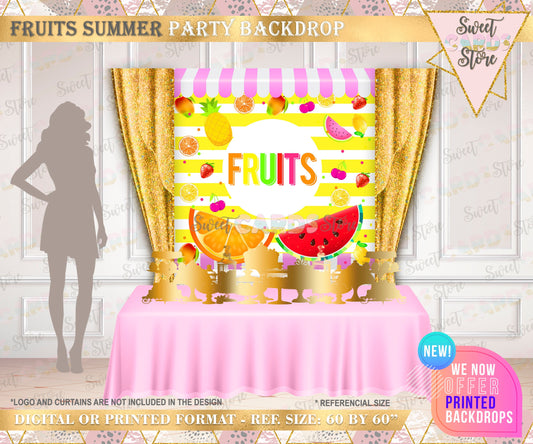Fruit stand party backdrop, fruits tropical party backdrop, fruit stand backdrop, tropical summer party backdrop, tropical fruits banner
