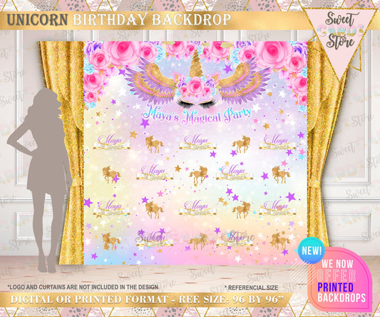 Unicorn flowers step and repeat backdrop, unicorn flowers party, unicorn birthday backdrop, unicorn baby shower, Unicorn flowers banner