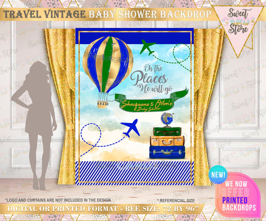 Travel Vintage backdrop, Airplane Boy Backdrop, Travel Backdrop, Hot air balloon vintage backdrop, vintage traveling baby shower backdrop