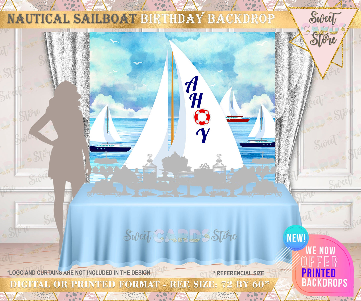 Nautical ahoy sail boat Backdrop, Under the sea sail boat Backdrop, Baby Shower nautical Theme party Backdrop, ahoy Nautical boat backdrop