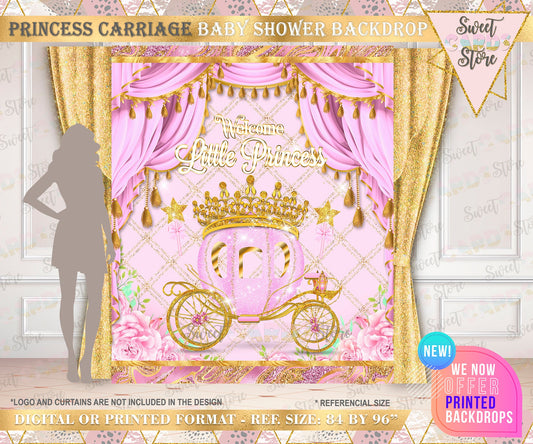 Princess Carriage Backdrop, Carriage Backdrop, Princess Backdrop, royal Backdrop, Pink Gold Tiara Backdrop, Princess pink glitter backdrop