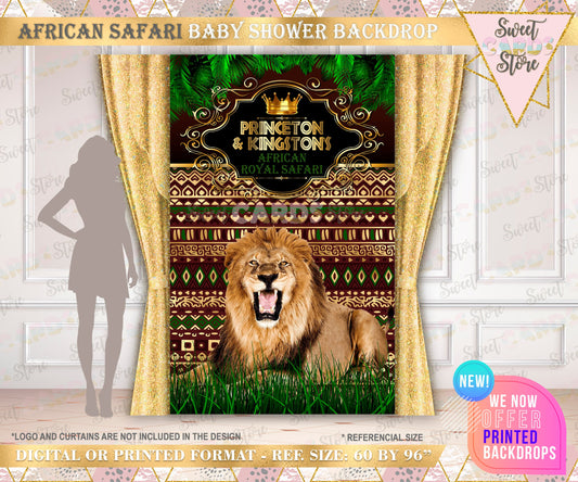 African safari baby shower backdrop  green gold baby shower safari, tribal african safari backdrop, african photo booth backdrop