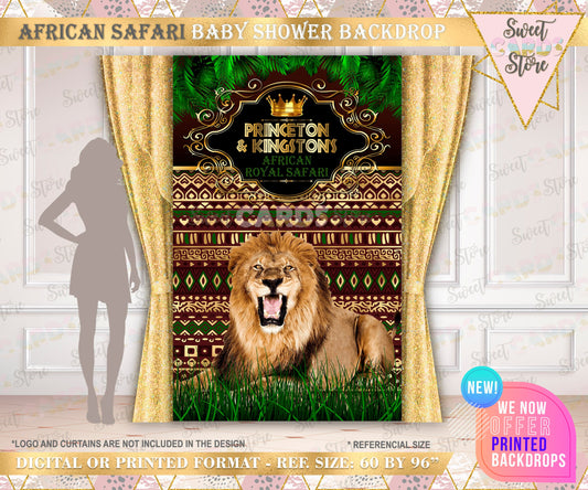 African safari baby shower backdrop green gold baby shower safari, tribal african safari backdrop, african photo booth backdrop