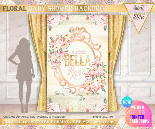 Floral baby shower backdrop, flowers baby shower Backdrop, girl baby shower backdrop, Elegant frame floral backdrop, floral shower banner