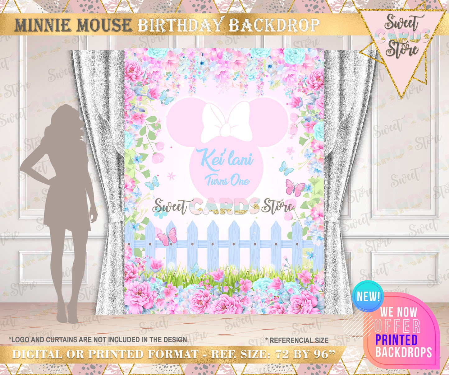 Minnie mouse party backdrop, minnie floral baby shower backdrop, minnie mouse banner, minnie spring flowers baby shower backdrop decor