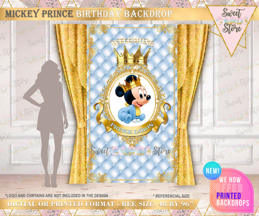 Royal Prince mickey mouse party backdrop, Little prince mickey backdrop, prince mickey banner, prince mickey baby shower backdrop decor