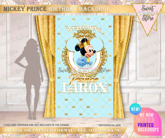 Royal Prince mickey mouse party backdrop, Little prince mickey backdrop, prince mickey banner, prince mickey baby shower backdrop decor