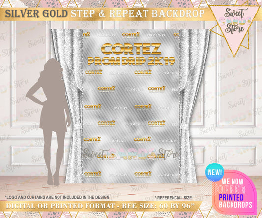 classic Prom silver gold Step and Repeat Backdrop, Prom Elegant Backdrop,  Prom Background, Prom party Backdrop, 2k23 Backdrop,  Prom 2023