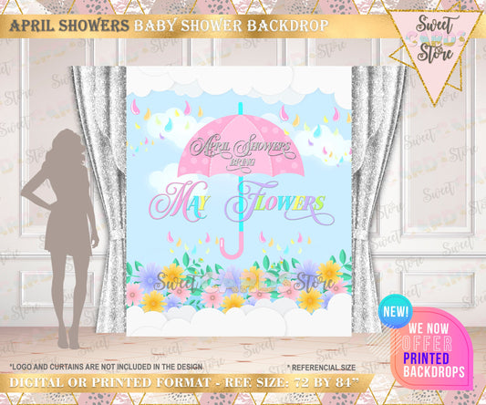 april showers floral party backdrop, april showers baby shower backdrop, spring floral banner, april spring flowers shower backdrop decor