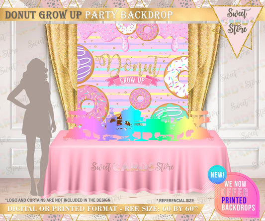 Donut grow up backdrop, Donuts Backdrop, Donut and Sprinkles Party backdrop, Donuts banner, Candy Backdrop, Sweet candyland backdrop