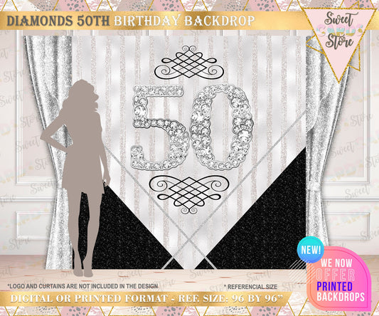 50th diamonds Backdrop, Elegant Backdrop, diamonds 40th 50th 60th Backdrop, glam backdrop, 30th 40th 50th 60th backdrop, birthday banner