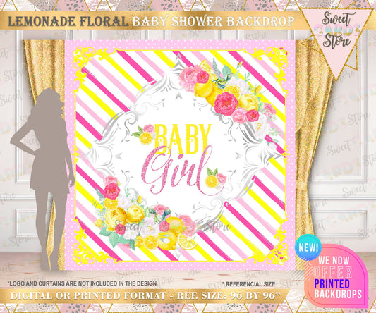 Lemonade flowers baby shower Backdrop, Lemonade baby shower backdrop, Baby girl shower backdrop, lemon floral girl baby shower Backdrop