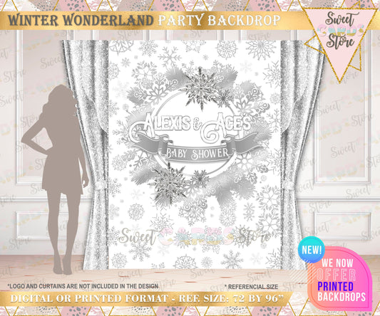 Winter Wonderland Snowflakes party backdrop, Winter Onederland Backdrop, Winter Snow Snowflakes backdrop, winter decor, printed or digital