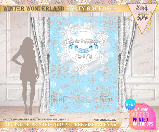 Winter Wonderland Snowflakes party backdrop, Winter Onederland Backdrop, Winter Snow Snowflakes backdrop, winter decor, printed or digital