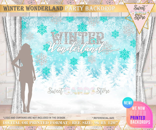 Winter Wonderland Snowflakes party backdrop, Winter Onederland Backdrop, Winter Snow Snowflakes backdrop, winter decor, printed or digital