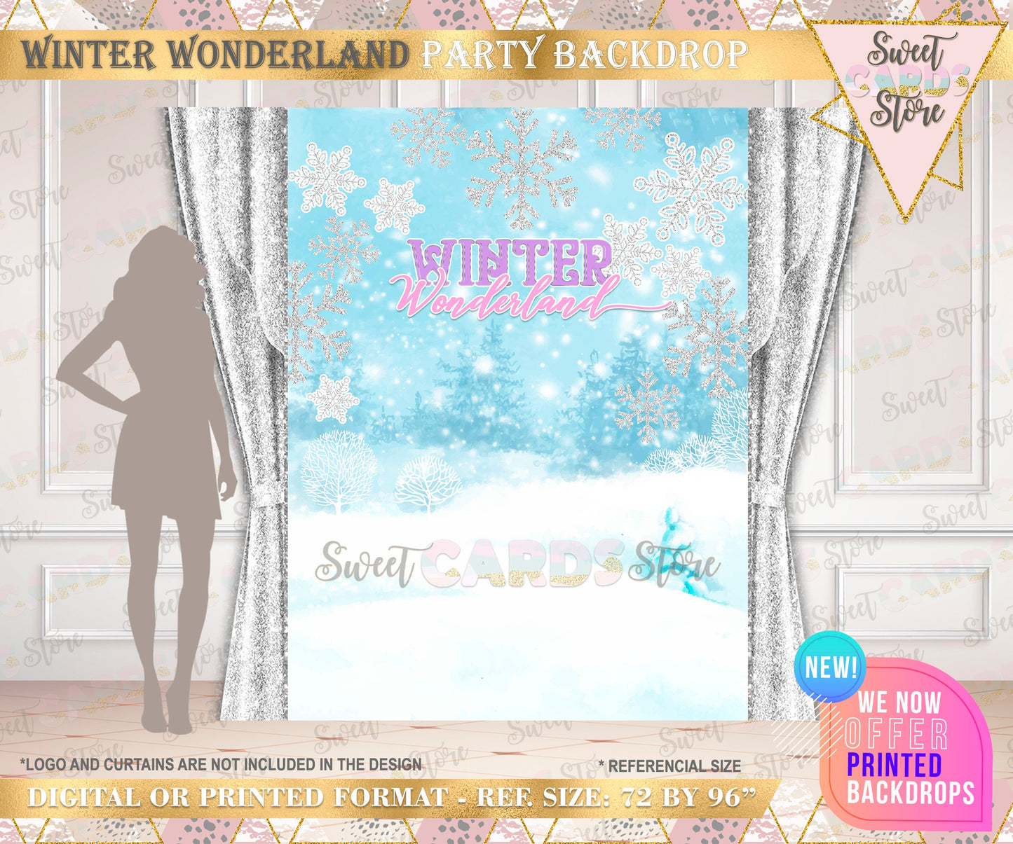 Winter Wonderland Snowflakes party backdrop, Winter Onederland Backdrop, Winter Snow Snowflakes backdrop, winter decor, printed or digital