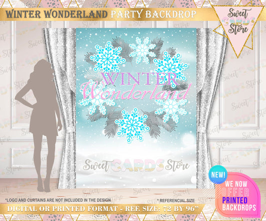Winter Wonderland Snowflakes party backdrop, Winter Onederland Backdrop, Winter Snow Snowflakes backdrop, winter decor, printed or digital
