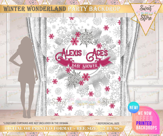 Winter Wonderland Snowflakes party backdrop, Winter Onederland Backdrop, Winter Snow Snowflakes backdrop, winter decor, printed or digital