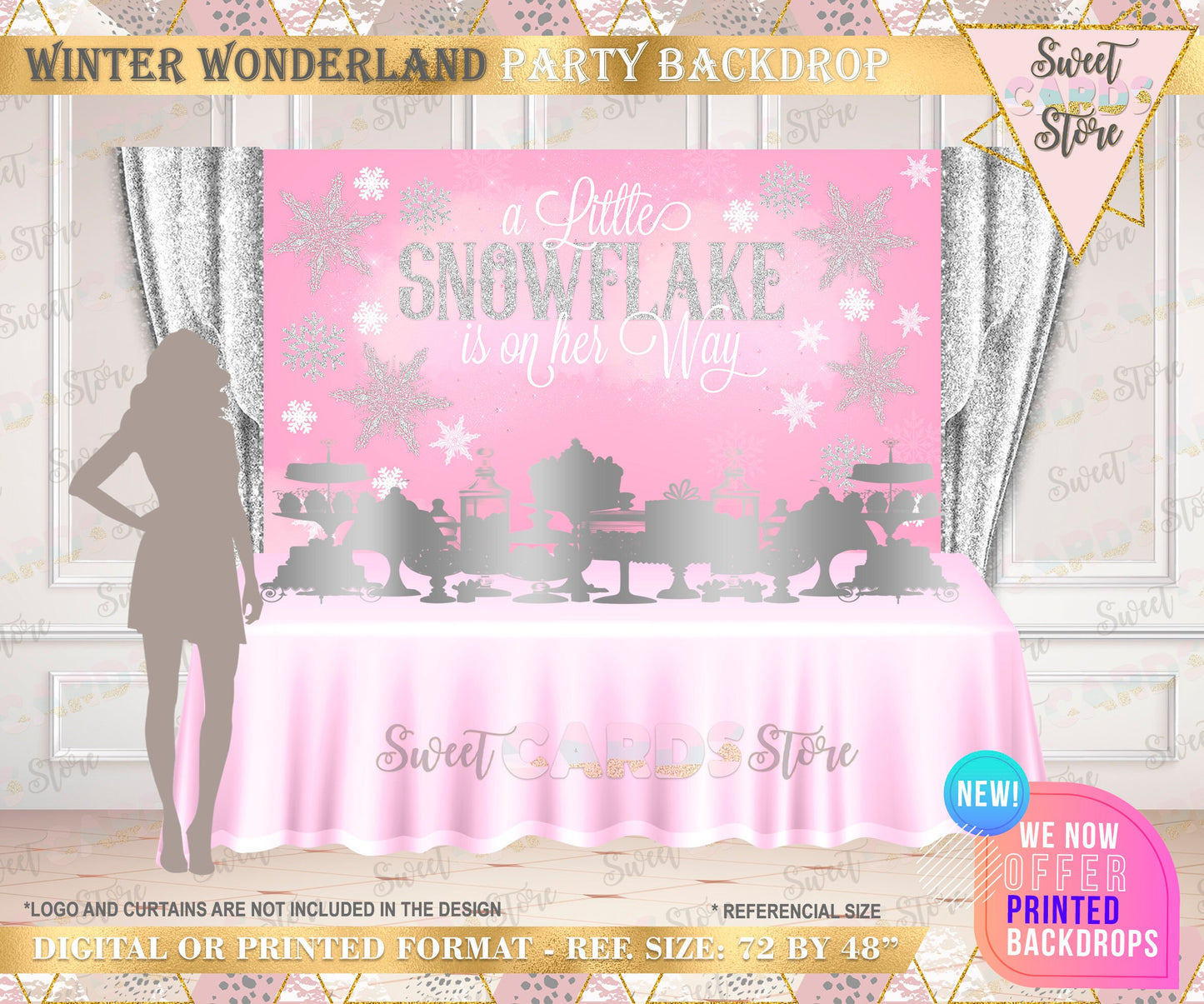 Winter Wonderland Snowflakes party backdrop, Winter Onederland Backdrop, Winter Snow Snowflakes backdrop, winter decor, printed or digital