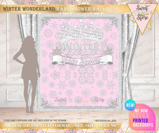 Winter Wonderland princess Snowflakes Digital Printable party backdrop, Winter Onederland Backdrop, Winter Snow Snowflakes backdrop, winter