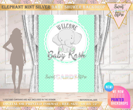 Elephant Baby Shower Backdrop, Elephant Baby Shower, Elephant Party, Elephant Birthday, mint and gray Backdrop, Mint Baby Shower elephant