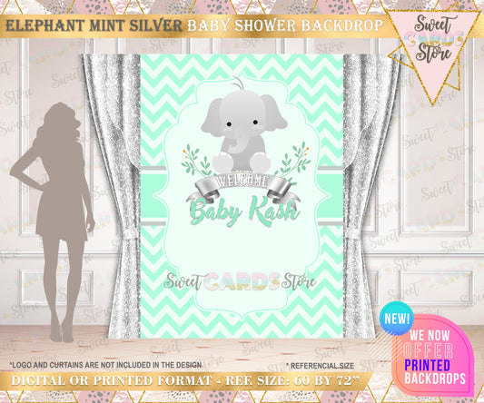 Elephant Baby Shower Backdrop, Elephant Baby Shower, Elephant Party, Elephant Birthday, mint and gray Backdrop, Mint Baby Shower elephant