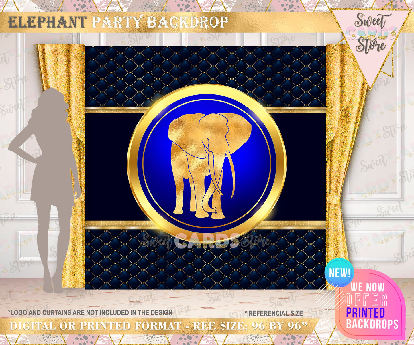 Elephant Baby Shower Backdrop, Elephant Baby Shower, Elephant Party, Elephant Birthday, Blue and gold Backdrop, Blue Baby Shower elephant
