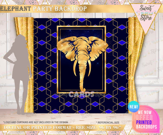 Elephant birthday party Backdrop, Elephant Baby Shower, Elephant Party, Elephant Birthday, Blue and gold Backdrop, Blue Baby Shower elephant