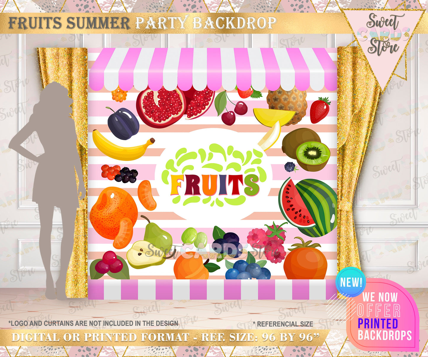 Fruit stand party backdrop, fruits tropical party backdrop, fruit stand backdrop, tropical summer party backdrop, tropical fruits banner