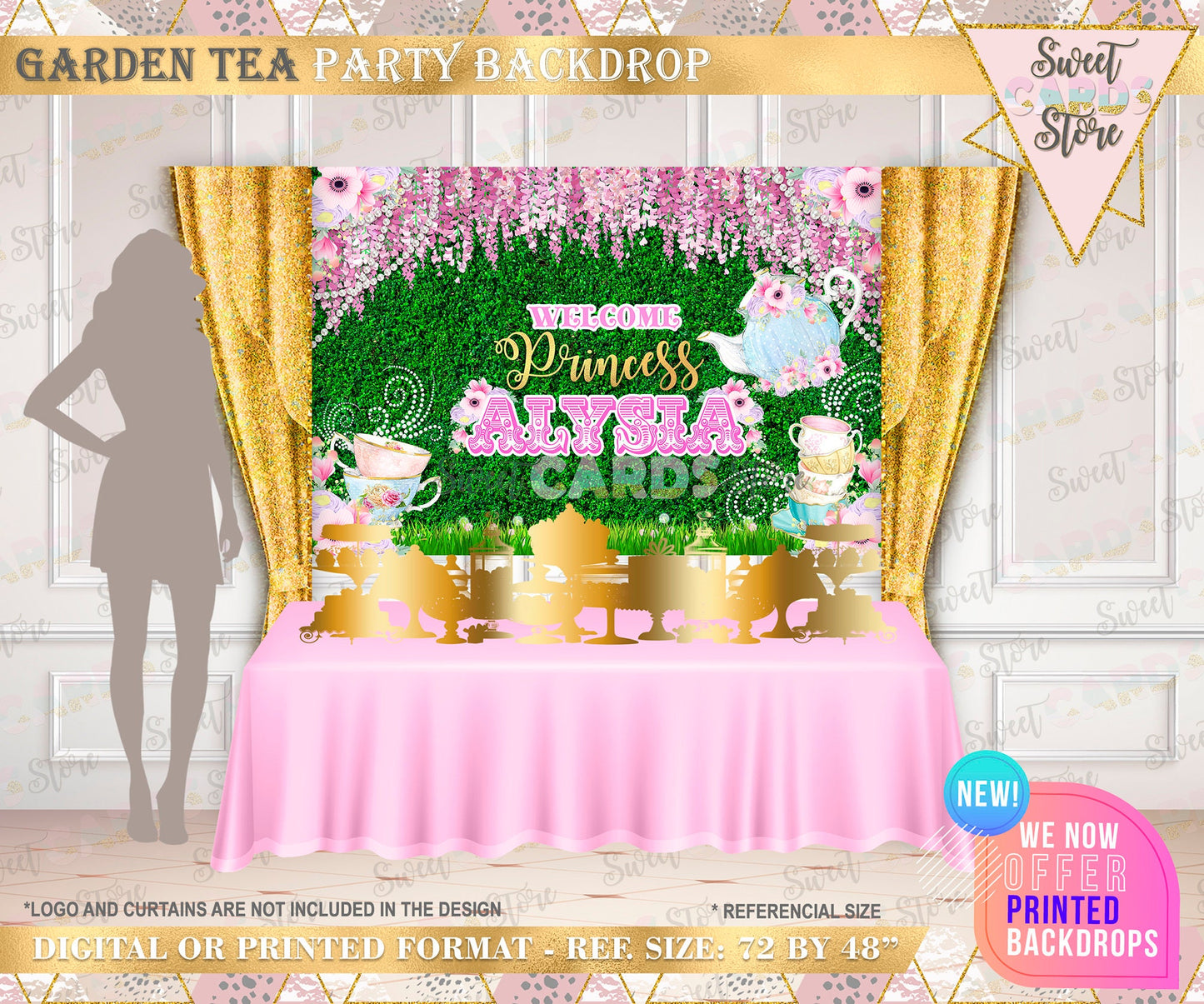 Garden Tea party backdrop, Tea birthday party backdrop, Garden tea party banner, tea party banner, floral garden tea party backdrop fairy